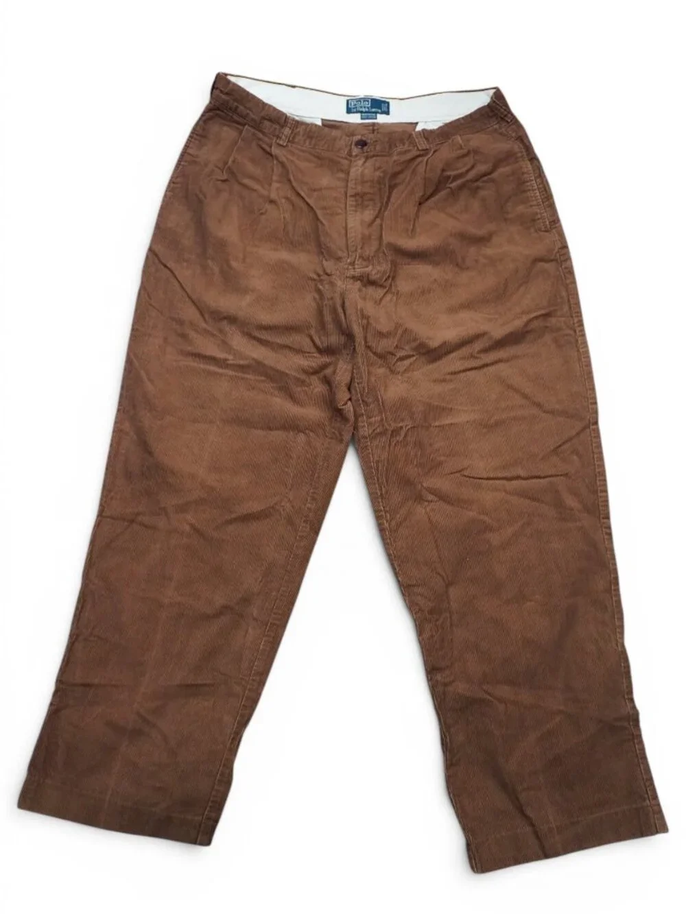 Vtg 90s Polo Ralph Lauren Hammond Corduroy Pants Pleated Cuffed Brown Mens 34x27